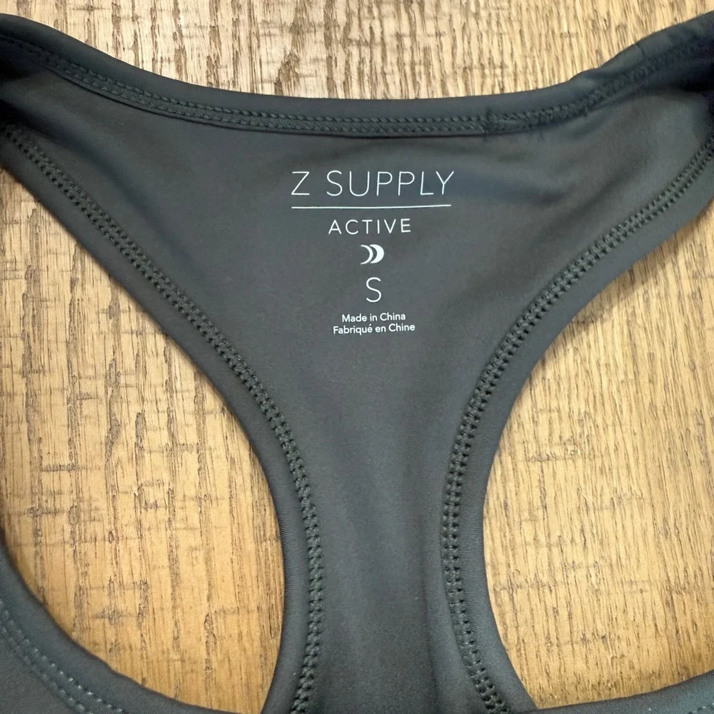 Z Supply Black Active Racerback Crop Top & Leggings Set with Blue-White Stripe